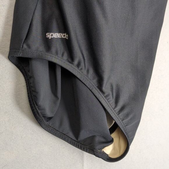 Speedo Women's 12 Black One-Piece Swimsuit Bathing Suit Sheer Waist Panel Hi-Cut - Picture 3 of 6
